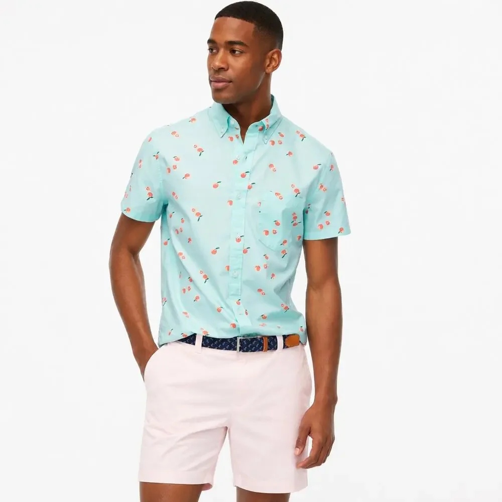 J.Crew Slim Fit Flex Washed Peach Print Shirt Mint Green Size M NWT
